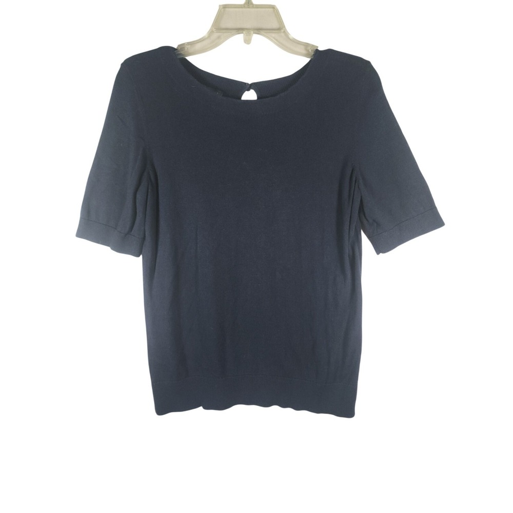 Talbots M Navy Cotton Rayon Knit Top Quiet Luxury Preppy Minimalistic Coastal